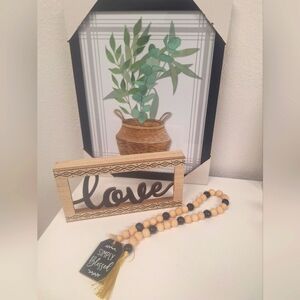 Home Decor 3pc set - Black and wood tone - New